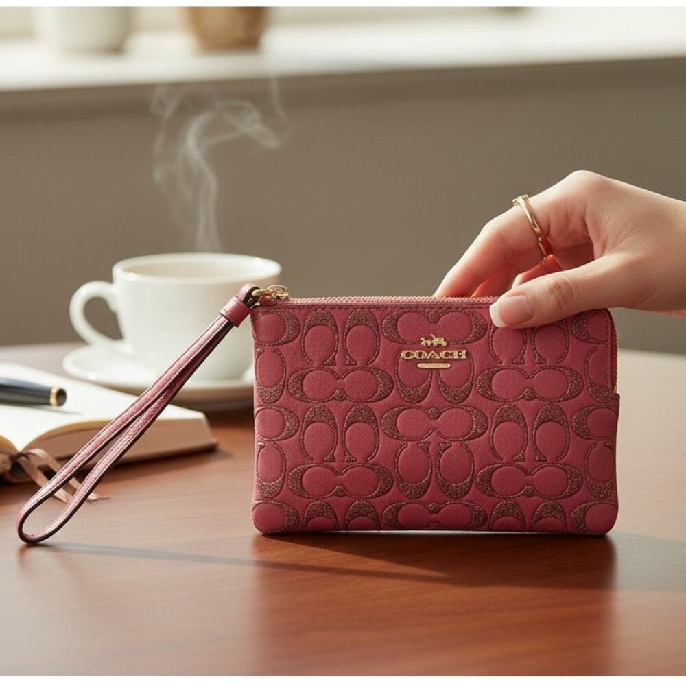 Coach Women’s F88085 Corner Zip Wristlet Red Signature Leather